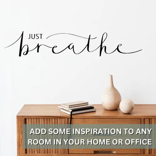 Miniatura 2 de Aldera Graphics Calcomanía de vinilo para pared, cita inspiradora, calcomanías de letras con texto en inglés "Just Breathe Words" - Mural