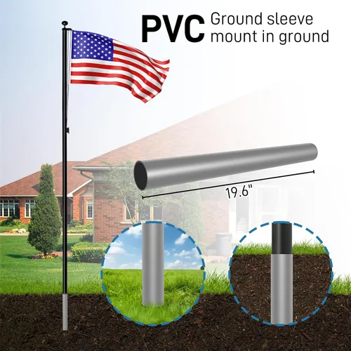 Miniatura 5 de Outvita Mástil de bandera para exteriores, aleación de aluminio de 25 pies, asta de bandera seccional con bandera de Estados Unidos de 3 x 5 pies