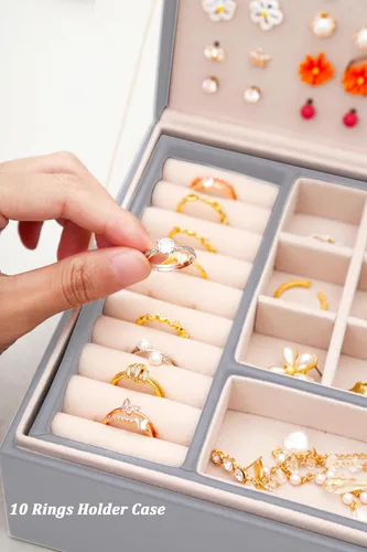 Miniatura 52 de Joyero de pendientes para mujeres y niñas, organizador de aretes de 5 capas, caja organizadora de joyas blanca con candado, collares y aretes