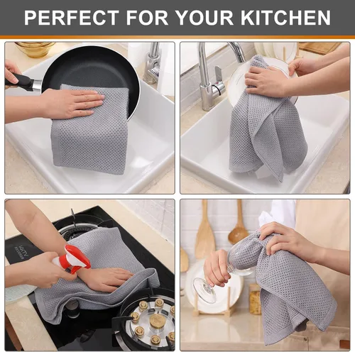 Miniatura 283 de Kitinjoy - Paños de cocina de 100 % algodón, tela de tejido gofrado, paño de limpieza ultrasuave, absorbente y de secado rápido. Beige