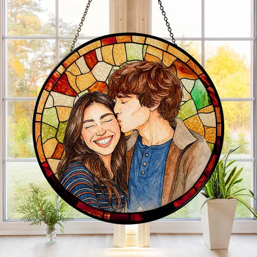 Miniatura 3 de Foto personalizada para parejas con vitrales de imitación para parejas, retrato de fotos para colgar en la ventana, regalo para él y él, regalo