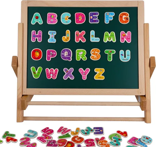 Miniatura 2 de Toys of Wood Oxford Juego de 2 letras y números magnéticos de madera, imanes de nevera para niños, letras del alfabeto y números para niños, juguete