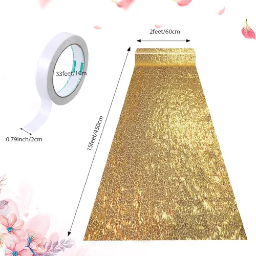 Miniatura 2 de Irenare Alfombra de pasillo para ceremonia de boda con purpurina de lentejuelas adecuada para decoración de fiestas de boda en interiores y Dorado