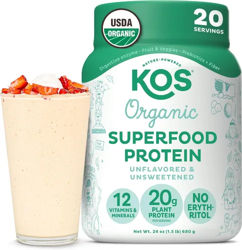 Miniatura 13 de KOS Proteína en polvo a base de plantas, muffin de arándano - Superalimento de proteína de guisantes orgánico con mezcla de espirulina y apoyo