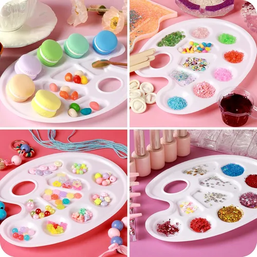 Miniatura 7 de FANDAMEI 20 paletas de bandejas de pintura ovaladas, paleta de bandeja de pintura de plástico, paletas de pintura con agujero para el pulgar
