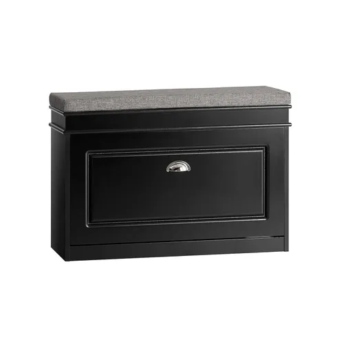 SoBuy pequeño banco de almacenamiento de zapatos, zapatero negro estrecho para entrada, estante para zapatos con cojín y 2 niveles de cajón