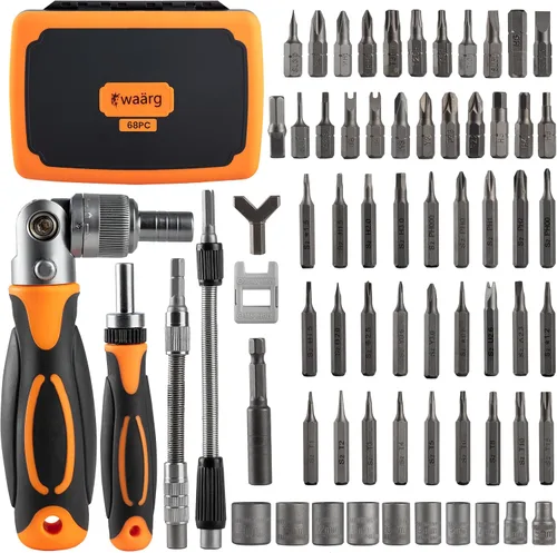 Miniatura 7 de Juego de destornilladores de trinquete, kit de herramientas de precisión compacto 68 en 1 con puntas magnéticas, mini destornillador de trinquete