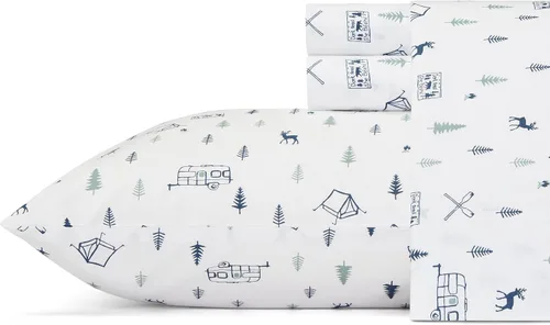 Miniatura 29 de Eddie Bauer - Sábanas tamaño Queen, juego de ropa de cama de percal de algodón, decoración del hogar crujiente y fresca (Canoe Lake Paddle, Queen)