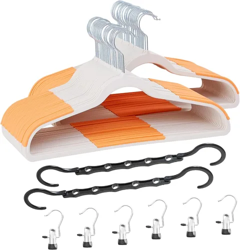 Miniatura 24 de VECELO Paquete de 25 perchas de ropa, colgador de plástico antideslizante, gancho giratorio de 360° y ahorro de espacio para armario de dormitorio