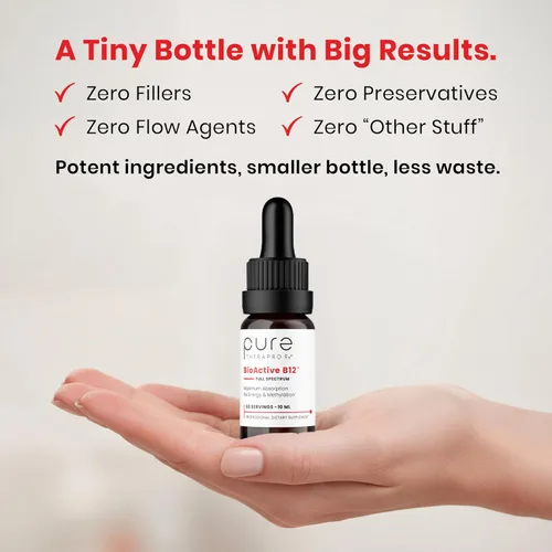 Miniatura 5 de Pure TheraPro BioActive Vegan Metilada Vitamina B12 Sublingual Líquida Metilcobalamina, Hidrocobalamina y Adenosilcobalamina 1,000 mcg por gota
