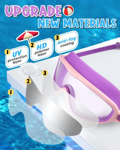 Miniatura 2 de Swim Goggles 2 Pack, Wide View Anti Fog&UV Swimming Goggles for Audlt, No Leaking Swim Glasses for Men Women Kids Azul claro y rosa espejado