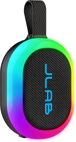 JLab, Partido pop, altavoz Bluetooth portátil, impermeable IP55, LED RGB personalizable, negro