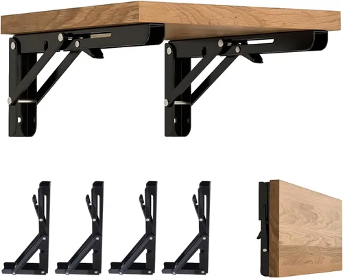 Miniatura 8 de Soportes plegables para estantes de 8 pulgadas, estante de metal resistente, soporte plegable montado en la pared para ahorrar espacio, mesa