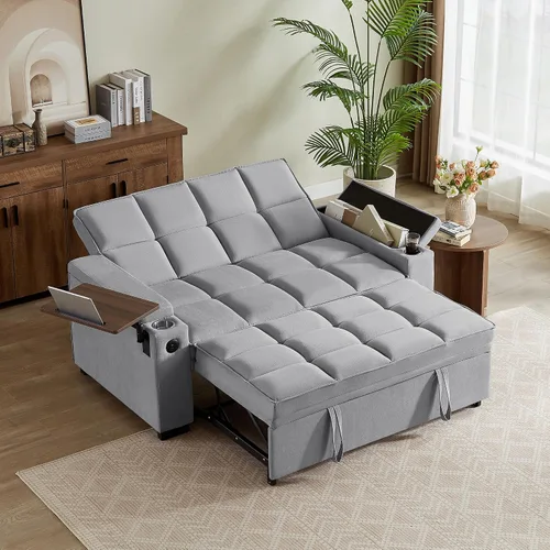 Miniatura 21 de Auvsoce - Sofá cama biplaza de 65 pulgadas, sofá convertible para sala de estar, sofá para RV con respaldo ajustable, chaise longue, mesa lateral