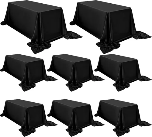 Miniatura 11 de Paquete de 8 manteles redondos de satén sedoso de 90 pulgadas, color negro, de seda brillante, tela lavable, mantel sedoso superpuesto