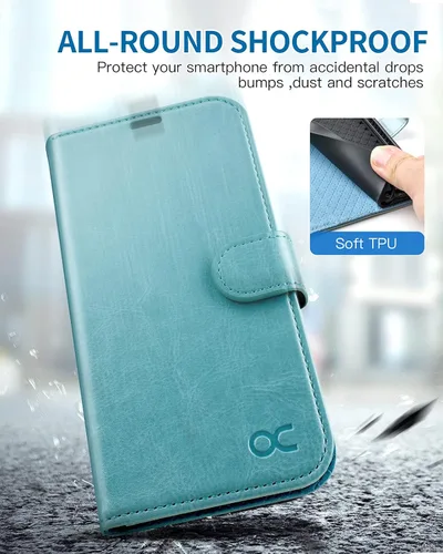 Miniatura 8 de OCASE Funda tipo cartera compatible con iPhone 13 Pro, de piel sintética, con tarjetero, soporte de bloqueo RFID