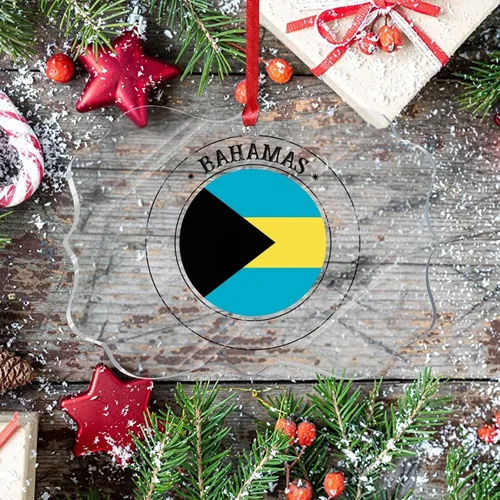 Miniatura 7 de Adorno de árbol de Navidad de Bahamas, bandera de las Bahamas, adornos acrílicos para decoraciones de Navidad, bandera nacional, recuerdo del país