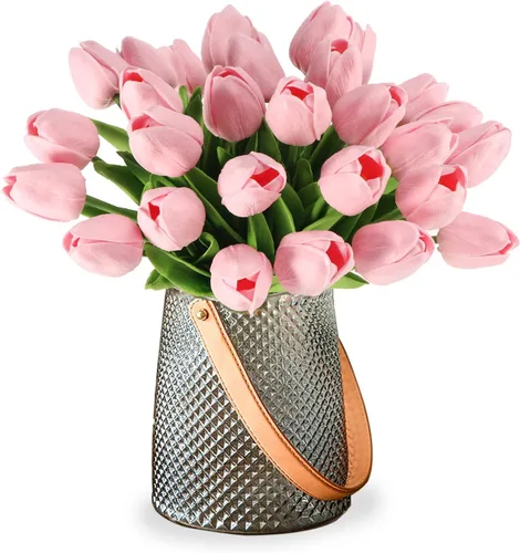 30 tulipanes reales al tacto, flores de poliuretano, tulipanes artificiales para arreglos de boda, fiesta, Pascua, primavera, hogar, comedor, Rosa
