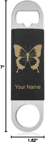 Miniatura 5 de LaserGram Abrebotellas, mariposa cola de golondrina, grabado personalizado incluido (cuero sintético, negro y dorado)