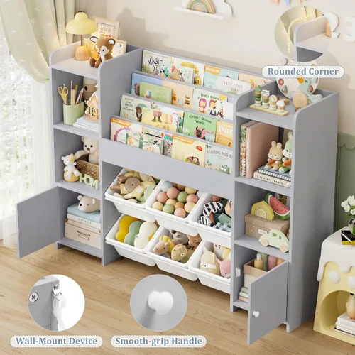 Miniatura 3 de FINETONES Organizador de almacenamiento de juguetes con 6 cubos de juguetes, organizador de juguetes para niños con 6 cubículos, organizadores