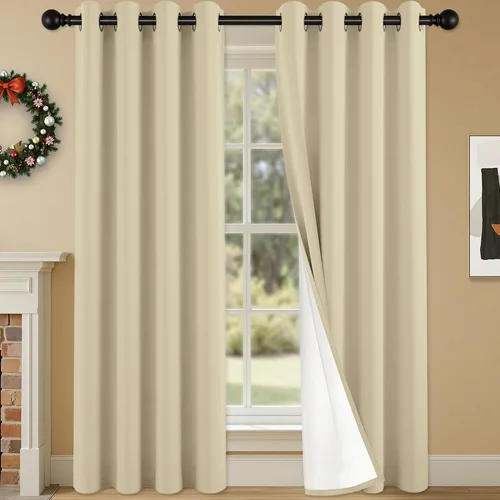 Miniatura 19 de 2 paneles de cortinas 100% opacas, cortinas ligeras con aislamiento térmico con ojales para dormitorio, sala de estar, tratamiento de ventana