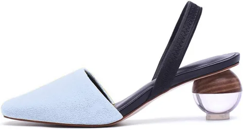 Miniatura 14 de Fericzot Mule Shoes Sandalias esféricas de tacón transparente Zapatillas de punta cuadrada Slip On Bombas Slingback Zapatos de vestir de boda
