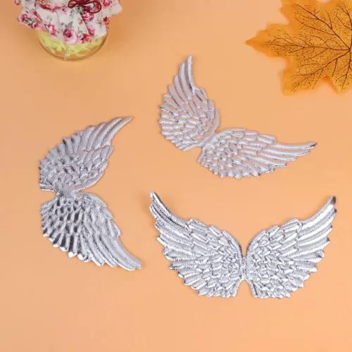Miniatura 9 de 12 piezas de mini parches de alas de ángel con purpurina para manualidades, parches para planchar con alas en relieve para bricolaje (plateado)