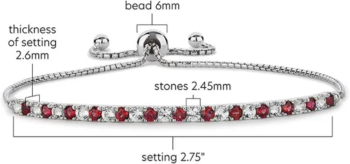 Miniatura 3 de Gemstone and Lab-Created White Sapphire Adjustable Bolo Bracelet, Sterling Silver, Easy-On Easy-Off (6, 7 and 8 inch Wrist Size)