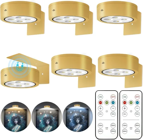 Miniatura 15 de Paquete de 3 luces para cuadros de pared, luz LED para pintura operada por batería recargable con control remoto regulable y temporizador, 3 modos
