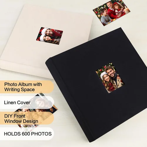 Miniatura 3 de Álbum de fotos 4x6 600 fotos con espacio para escribir, libro de fotos 4 x 6 con cubierta de lino y ventana frontal, álbum de fotos 4x6, álbum