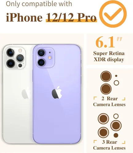 Miniatura 2 de GVIEWIN - Funda para iPhone 12 y iPhone 12 Pro con protector de pantalla + protector de lente de cámara, funda de poliuretano termoplástico