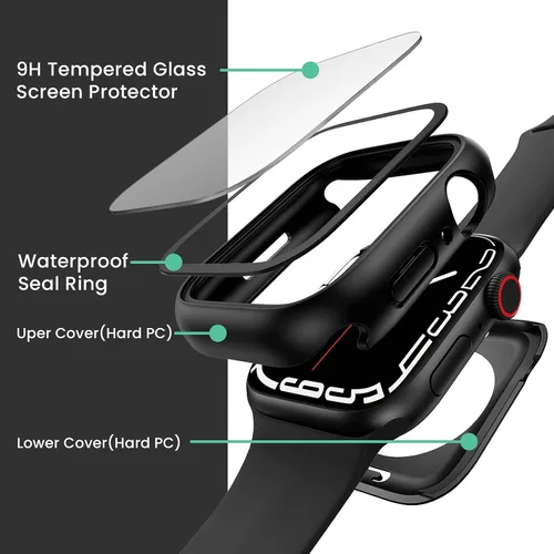Miniatura 3 de 3 en 1 Goton Estuche impermeable duro para Apple Watch, protector de pantalla de 40mm, cubierta frontal de vidrio templado protectora completa