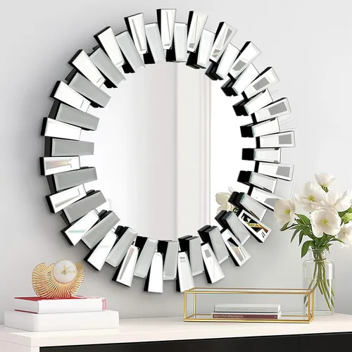 Miniatura 9 de QDSSDECO Espejo de pared sin marco con borde biselado de 24 x 24 pulgadas, forma irregular, espejo de tocador único, espejo de pared sin marco