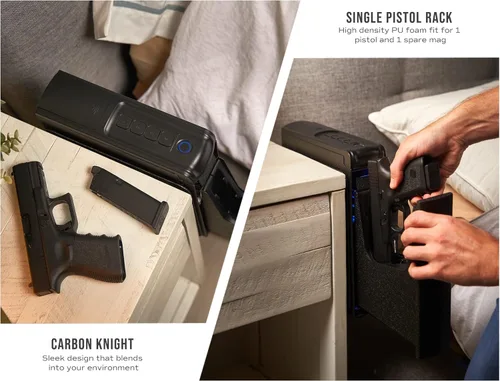 Miniatura 4 de RPNB Caja fuerte para armas, Caja fuerte biométrica montada para mesita de noche con puerta corredera de acceso rápido, Cajas fuertes para pistolas