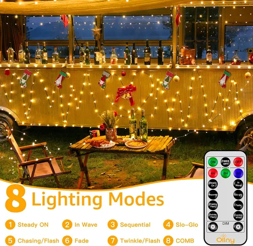 Miniatura 5 de Ollny Luces de Navidad, 198 pies, 600 LED para exteriores, impermeables, con enchufe, luces para árbol de Navidad con 8 modos, control remoto