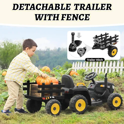 Miniatura 4 de TOBBI - Tractor de juguete a batería de 12 V con remolque color verde, rosado y rojo Negro