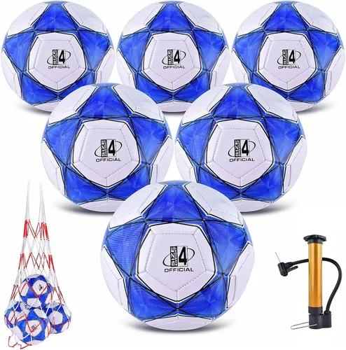 Miniatura 8 de Paquete de 6 pelotas de fútbol clásicas desinfladas tamaño 3/4/5 con bomba y bolsa de malla para interiores y exteriores, césped, entrenamiento