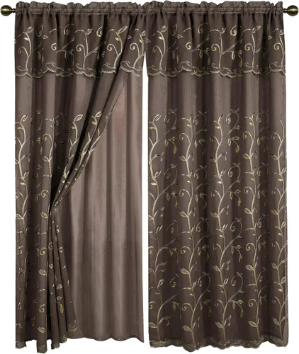 Miniatura 10 de Juego de panel de cortinas Elegant Comfort Luxury para ventanas con cenefa adherida y fondo, de 54" x 84" (juego de 2)