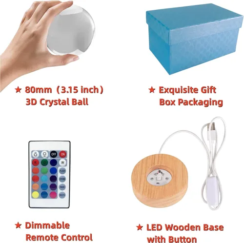 Miniatura 5 de Lámpara de bola de cristal 3D de Axolotl, lámpara de noche de bola de cristal mejorada de 3.15 pulgadas con 16 colores LED, base de madera, control