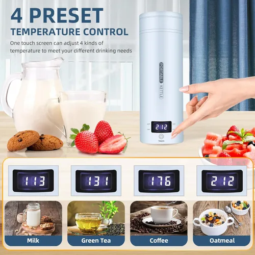 Miniatura 3 de Hervidor Eléctrico de Viaje Portátil Pequeño Mini Hervidor de Té y Café, Hervidor de Agua con 4 Controles de Temperatura, Acero Inoxidable 304