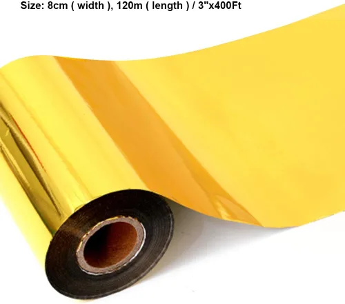 Miniatura 5 de Papel de estampado en caliente, 1 rollo dorado + 1 rollo plateado de 3 pulgadas x 400 pies, papel dorado anodizado de transferencia de calor de Oro