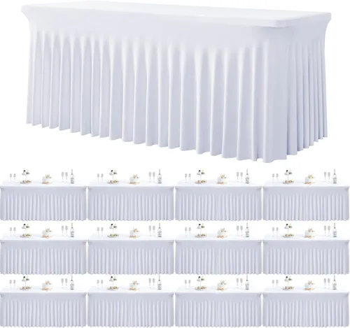Miniatura 52 de Paquete de 2 manteles de spandex para mesas rectangulares de 8 pies, mantel elástico rosa de 8 pies, manteles ajustados, falda de mesa para fiestas