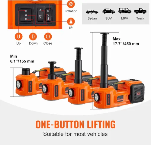 Miniatura 3 de VEVOR - Gato eléctrico para auto de 3 toneladas / 3000 kg, gato de tijera eléctrico de 12 V, con sillín doble y control remoto, gato de auto