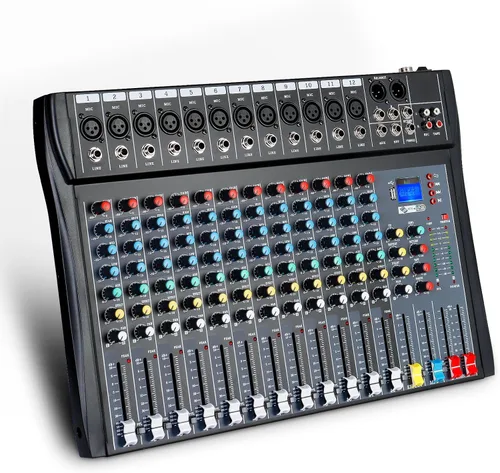 Miniatura 11 de Mezclador de audio de 4 canales, mini consola portátil de placa de sonido con interfaz de audio USB de 48 V Phantom Power Bluetooth USB MP3 DJ Mixer