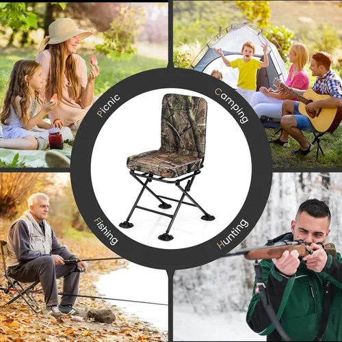 Miniatura 9 de Tangkula Silla de caza, giratoria de 360 grados, de camuflaje, portátil, plegable, con cojín acolchado, almohadillas ajustables para los pies