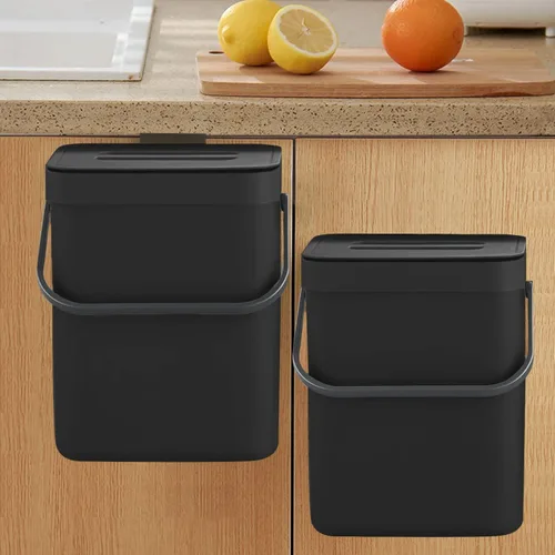 LALASTAR - Basurero de encimera con tapa, cubeta de basura pequeña colgante con tapa debajo del fregadero para cocina, cesta de desperdicios de Negro