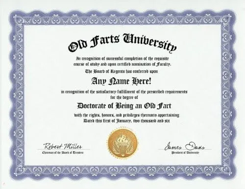 Grado de pedo antiguo: Certificado de doctorado de diploma de mordaza personalizado (regalo de broma personalizado divertido - artículo novedoso)