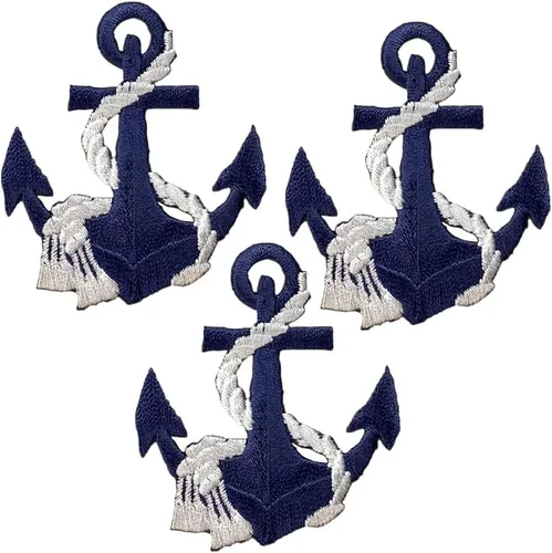 Miniatura 5 de Ancla, náutico, marinero, bordado, parche para planchar (ancla dorada, cuerda plateada)