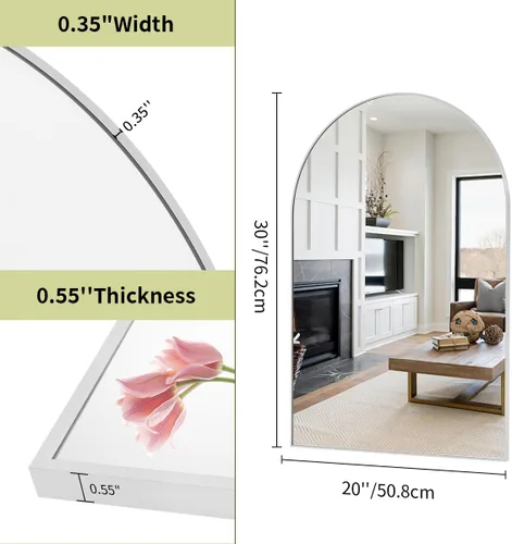 Miniatura 5 de BEAUTYPEAK Espejo de baño de arco de 20 x 30 pulgadas, espejo de pared con marco de metal para dormitorio, entrada, sala de estar, plateado Plata