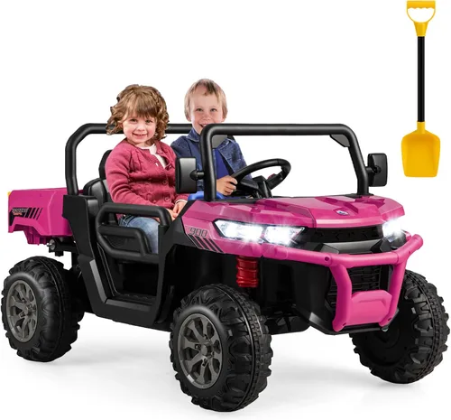 Miniatura 13 de Costzon Camión volquete con control remoto, UTV eléctrico de 12 V para niños con cama volquete eléctrica, función de balanceo, pala, 4 suspensiones